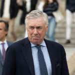 Real Madrid coach Carlo Ancelotti on his way out of testifying before the Provincial Court of Madrid, April 2, 2025, in Madrid (Spain). Carlo Ancelotti has declared in the trial for an alleged tax fraud of one million euros in the 2014 and 2015 tax years that he "never" thought of defrauding, stating that it was Real Madrid that suggested him a formula to collect image rights that he understood to be "correct" and with which the club would obtain tax advantages. The Italian coach faces a tax request of four years and nine months in prison for two crimes against the Public Treasury. Madrid, Spain on April 2, 2025. Photo by Alejandro Martínez
