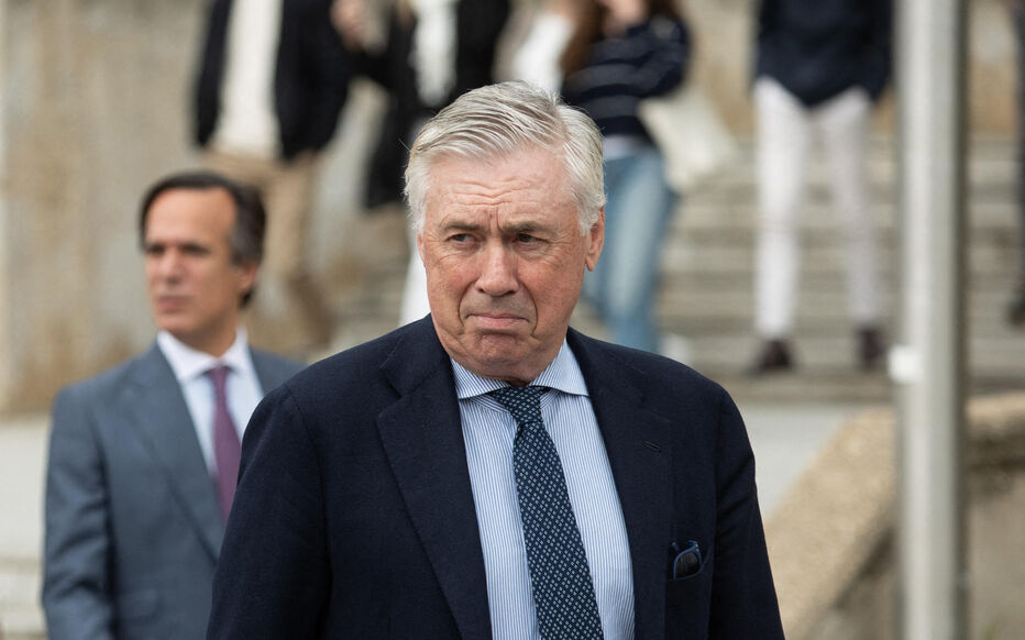 Real Madrid coach Carlo Ancelotti on his way out of testifying before the Provincial Court of Madrid, April 2, 2025, in Madrid (Spain). Carlo Ancelotti has declared in the trial for an alleged tax fraud of one million euros in the 2014 and 2015 tax years that he "never" thought of defrauding, stating that it was Real Madrid that suggested him a formula to collect image rights that he understood to be "correct" and with which the club would obtain tax advantages. The Italian coach faces a tax request of four years and nine months in prison for two crimes against the Public Treasury. Madrid, Spain on April 2, 2025. Photo by Alejandro Martínez